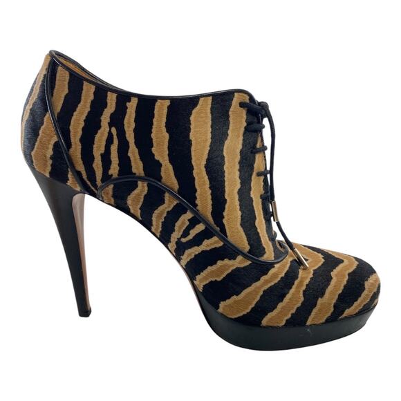 Gucci Zebra Print Pony Hair Leather Sz 10 EU 40 Lace Up Platform Bootie Heels - Picture 10 of 16